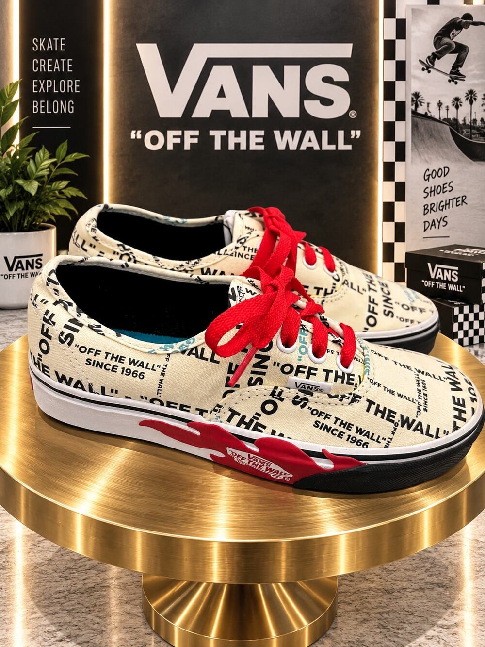 Vans Off The Wall Since 1966 Allover Print Sneakers Red Laces M5 W6.5